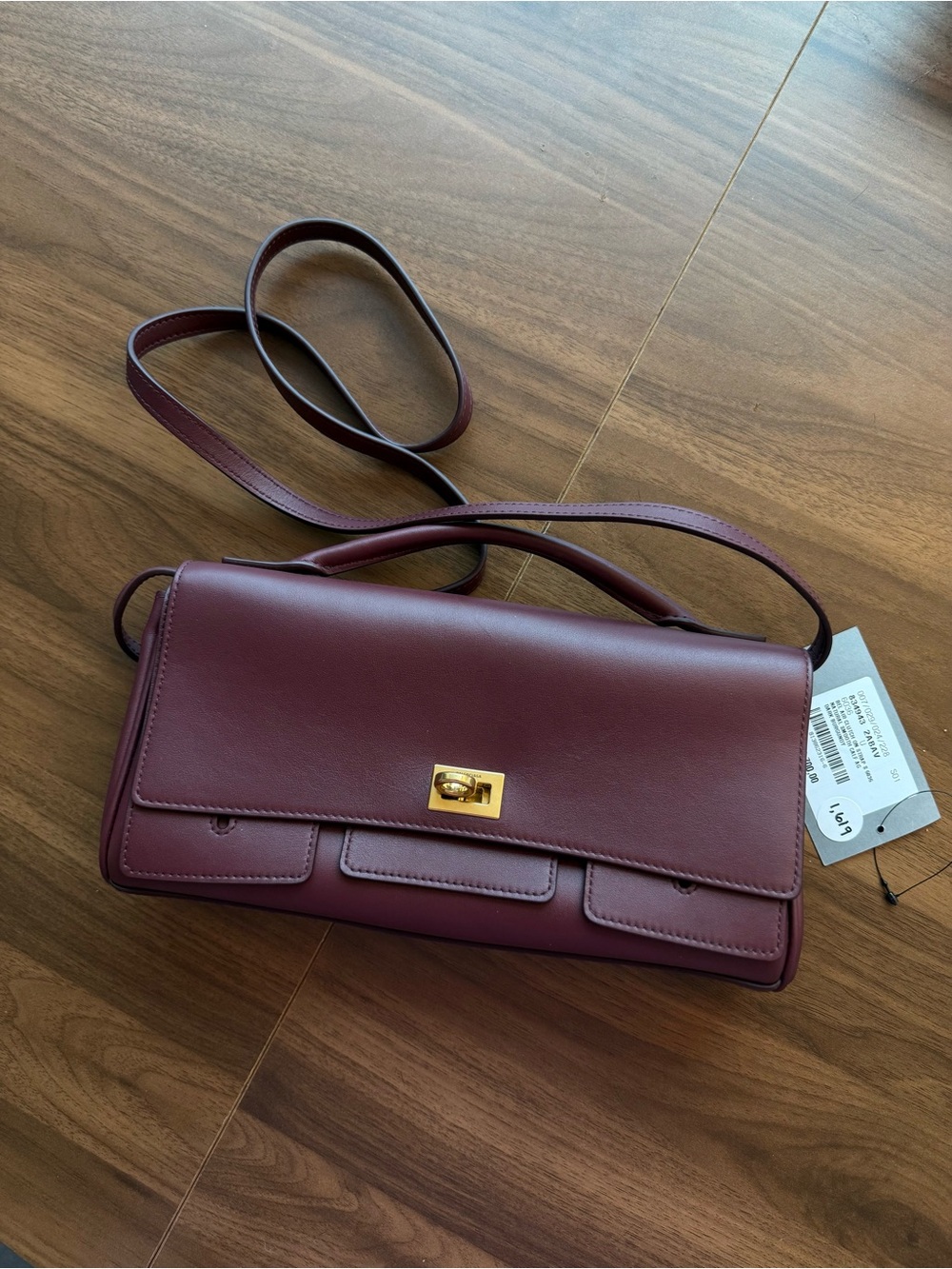 Balenciaga Smooth Calfskin Small Bel Air Clutch On Strap Burgundy - Picture 2 of 9